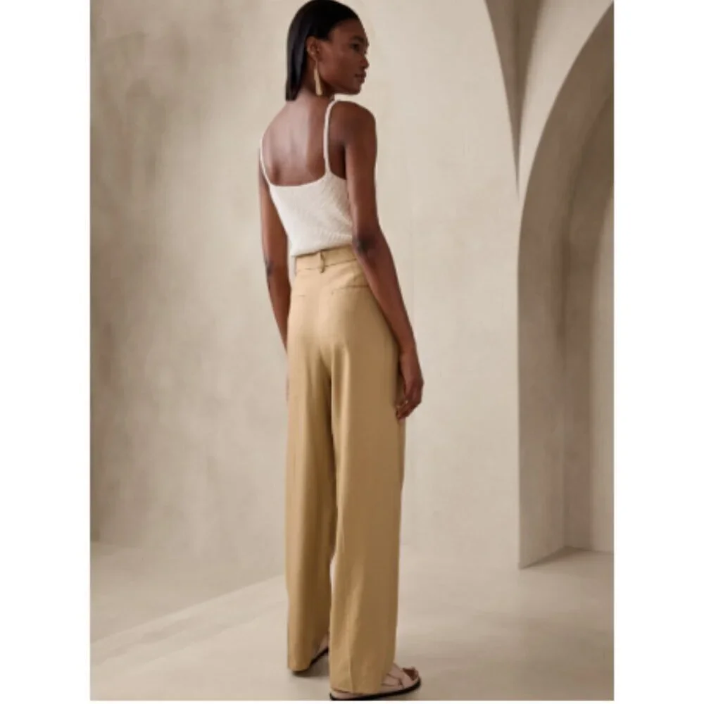 Banana Republic LENA Linen WIDE LEG Black PLEATED Pant sz 6 PETITE #629205 $140